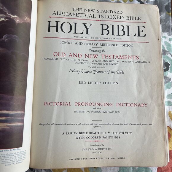 VINTAGE Holy Bible New Standard Reference Blue Ribbon 1948 Edition Hertel WOW - Picture 7 of 16